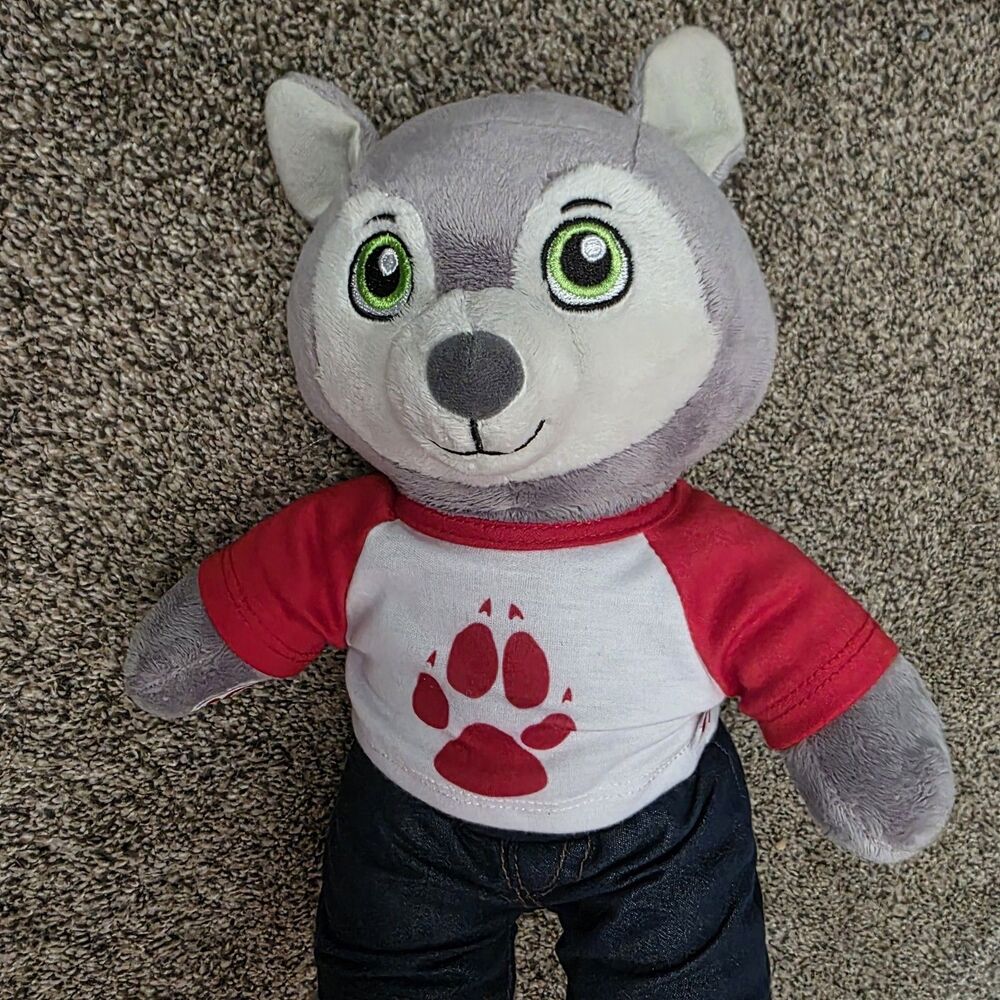 Build A Bear Gray Wiley Wolf  12" Plush Shirt Pants Great Wolf Lodge BABW